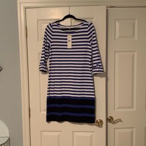 Jones New York Blue and White Striped Dress